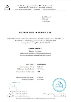 Certifikát F-plyny